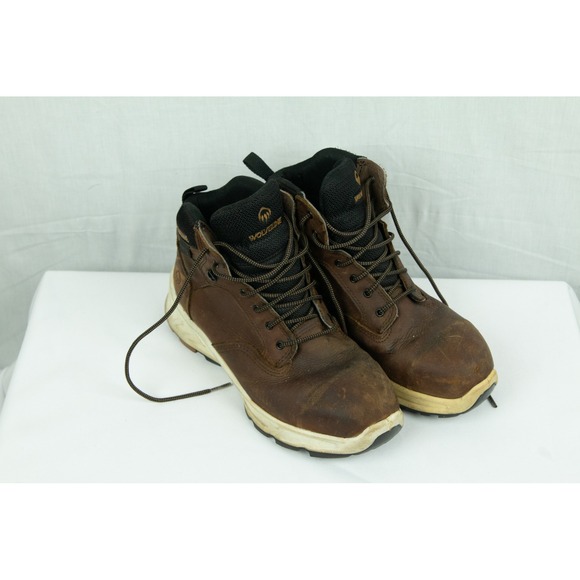 Wolverine Mens Brown Leather Waterproof Work Boots Lace Up Utility Shoes 9M main image 4
